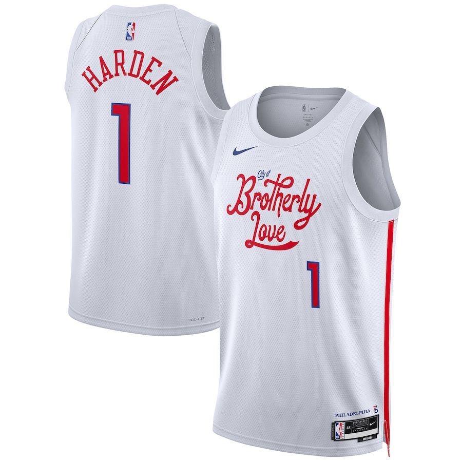 Men Philadelphia 76ers #1 James Harden Nike White City Edition 2022-23 Swingman NBA Jersey->youth nba jersey->Youth Jersey